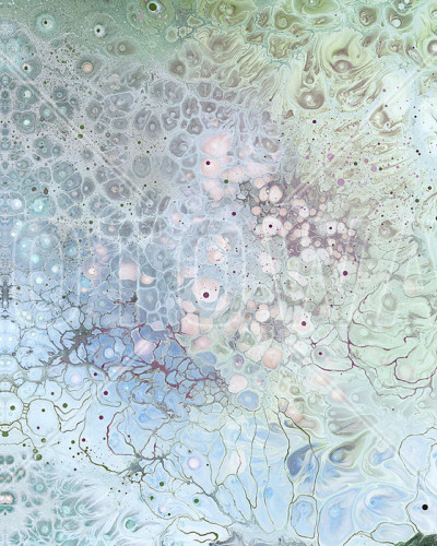 Tapet abstract Aura Biosphere cu nuante pastelate de albastru si verde