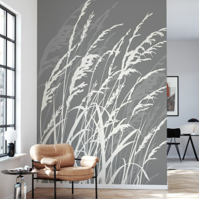 Tapet cu design minimalist, cu iarba in nuante de gri. Perfect pentru a crea o atmosferă relaxantă și calmă.