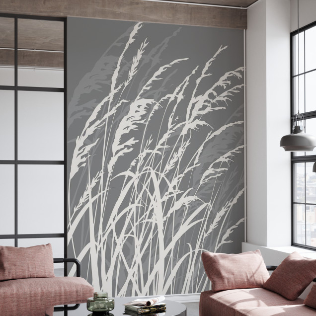 Tapet cu design minimalist, cu iarba in nuante de gri. Perfect pentru a crea o atmosferă relaxantă și calmă.