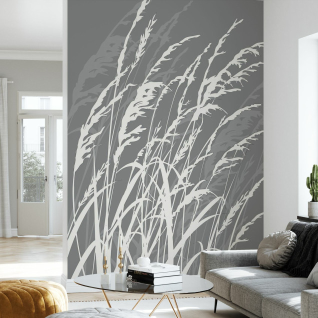 Tapet cu design minimalist, cu iarba in nuante de gri. Perfect pentru a crea o atmosferă relaxantă și calmă.