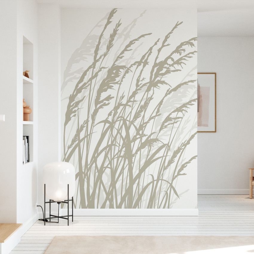Tapet Grass, Brown, cu design modern minimalist, cu model de iarba pe un fond maro.