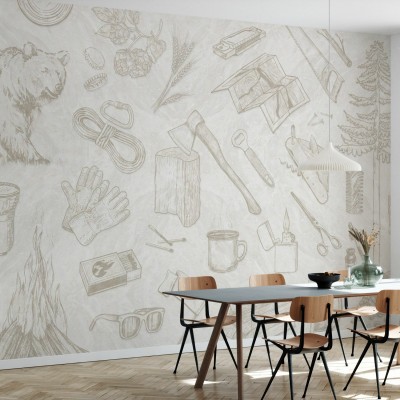 Tapet minimalist cu design inspirat din natura, The Lumberjack, Alabaster