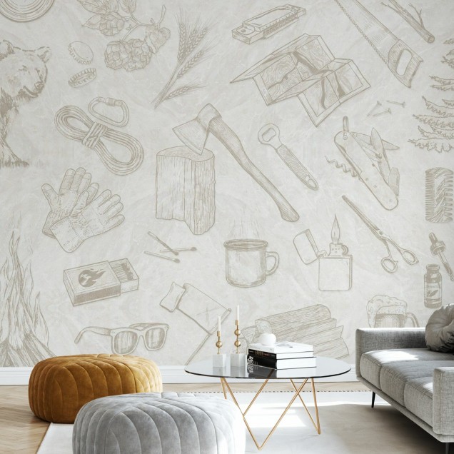 Tapet minimalist cu design inspirat din natura, The Lumberjack, Alabaster