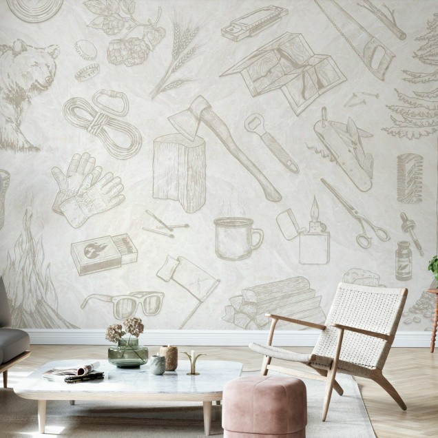 Tapet minimalist cu design inspirat din natura, The Lumberjack, Alabaster