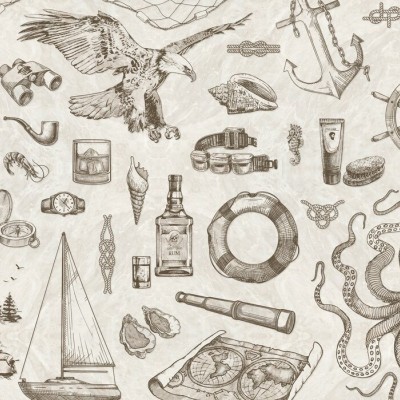 Tapet de perete The Sailor, Cream, cu un design marin delicat, perfect pentru un decor clasic.