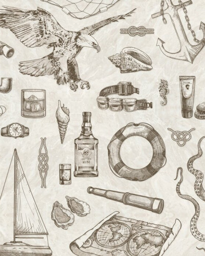 Tapet de perete The Sailor, Cream, cu un design marin delicat, perfect pentru un decor clasic.