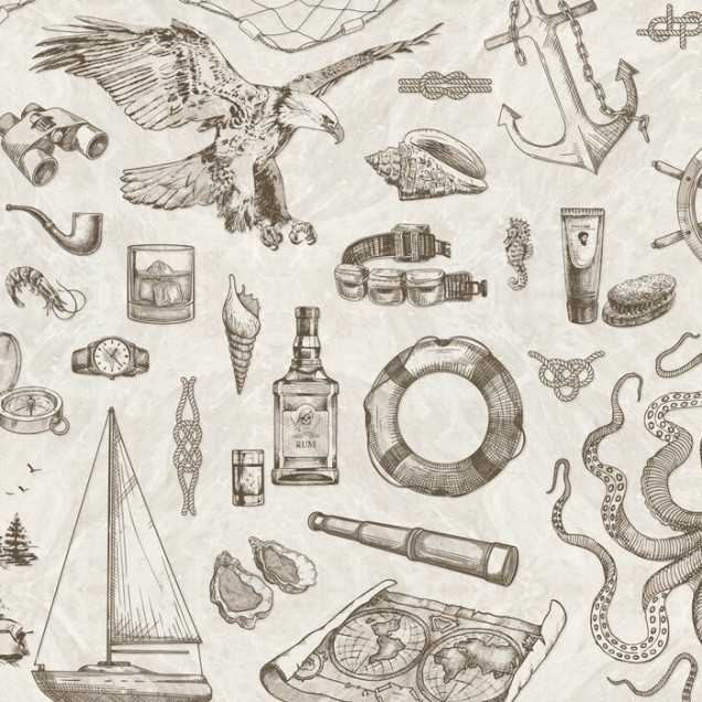 Tapet de perete The Sailor, Cream, cu un design marin delicat, perfect pentru un decor clasic.