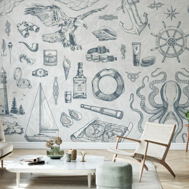 Tapet cu motive maritime, The Sailor, Ash, colecția Photowall