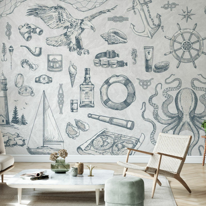Tapet cu motive marine, perfect pentru a aduce o nota de stil nautic in casa ta.