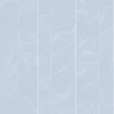Perete foto cu design minimalist, linii albe curbate pe un fundal albastru delicat.