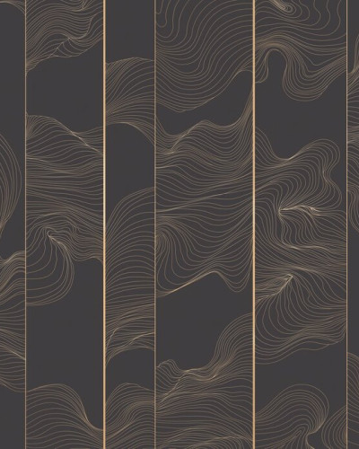 Wallpaper cu linii curbate aurii pe fundal gri antracit