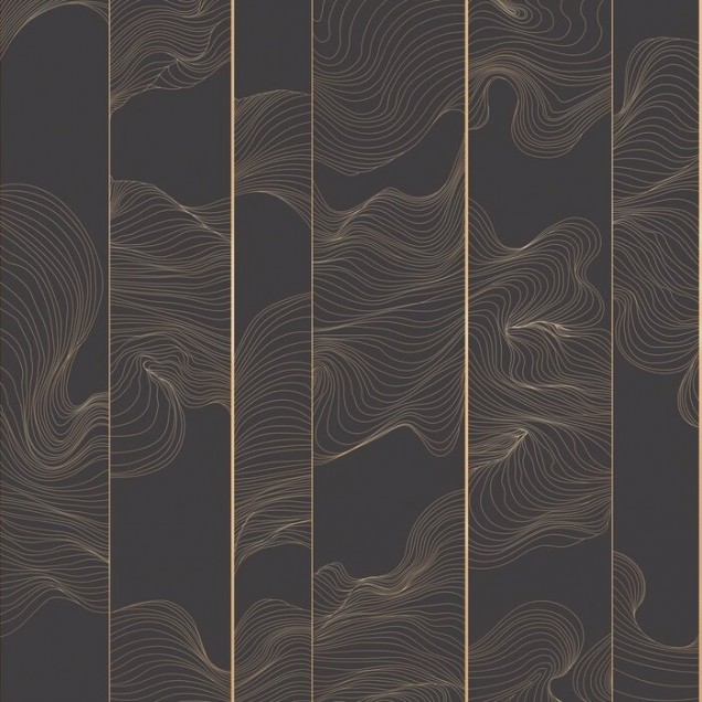 Wallpaper cu linii curbate aurii pe fundal gri antracit