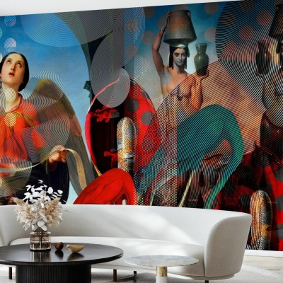 Tapet Curtains Choro Laudet cu femei si vase in fundal geometric