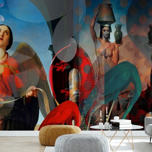 Tapet Curtains Choro Laudet cu femei si vase in fundal geometric
