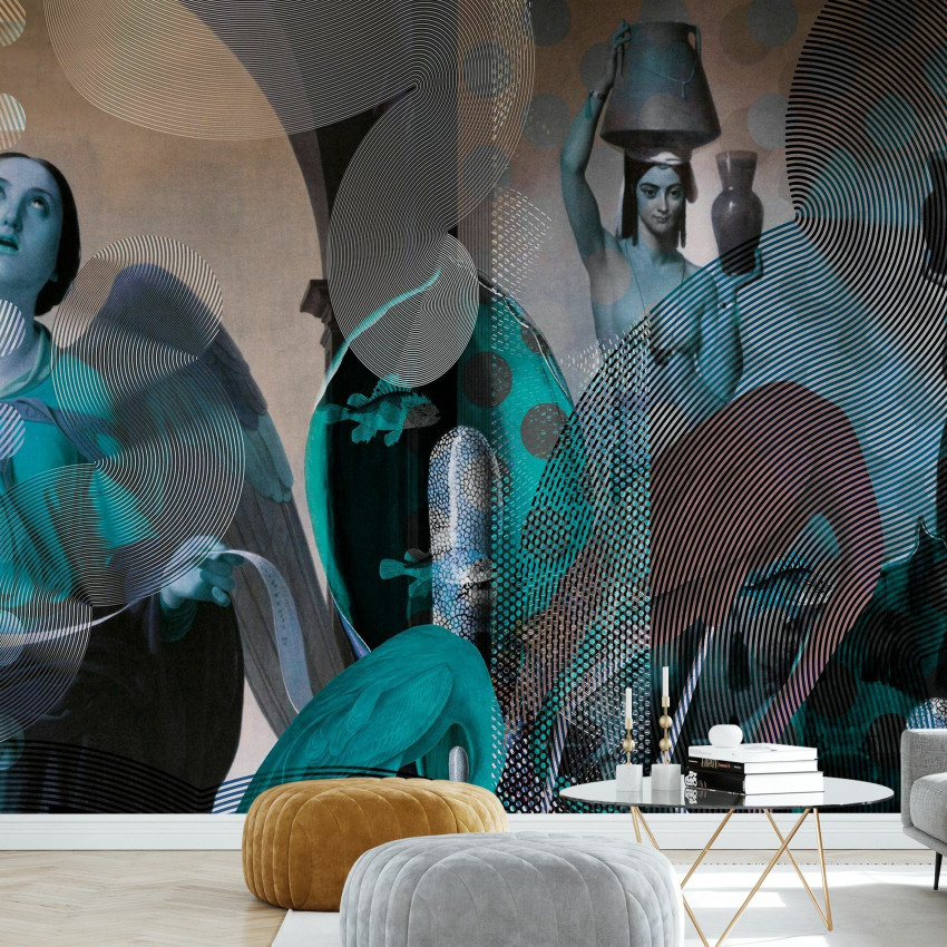 Tapet Curtains Choro Laudet cu femei si vase in fundal geometric