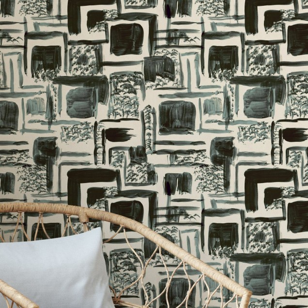 Tapet foto abstract cu model geometric modern în tonuri de gri, negru și alb, perfect pentru a adăuga un element de artă contemporană în orice spațiu.
