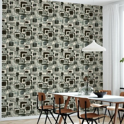 Tapet foto abstract cu model geometric modern în tonuri de gri, negru și alb, perfect pentru a adăuga un element de artă contemporană în orice spațiu.