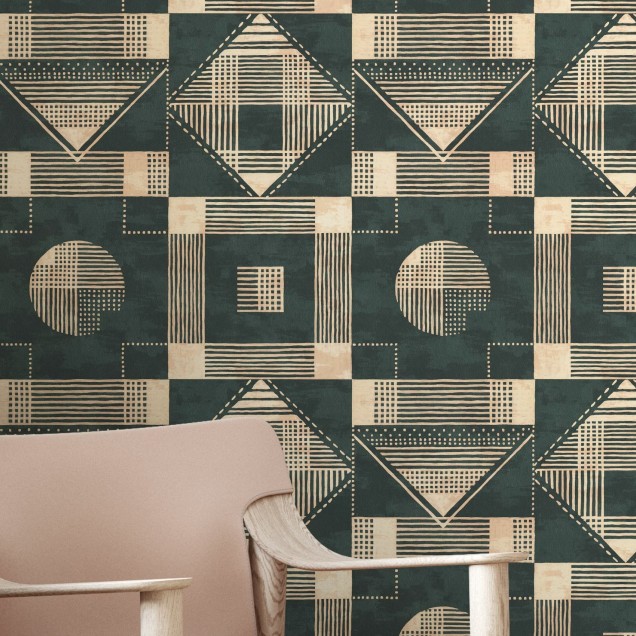 Tapet geometric modern cu culori neutre, perfect pentru living, dormitor sau hol.