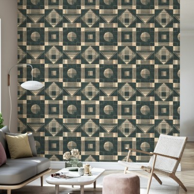 Tapet geometric modern cu culori neutre, perfect pentru living, dormitor sau hol.