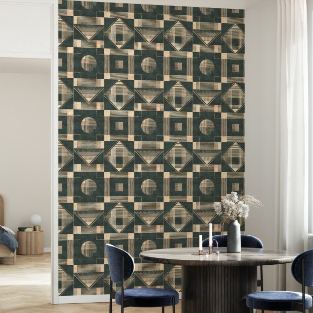 Tapet geometric modern cu culori neutre, perfect pentru living, dormitor sau hol.