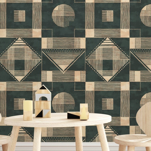 Tapet geometric modern cu culori neutre, perfect pentru living, dormitor sau hol.