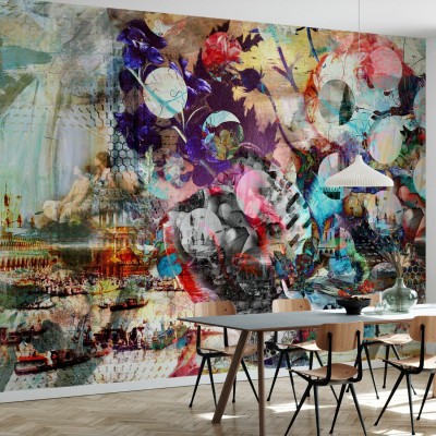 Tapet abstract cu elemente din Veneția, perfect pentru living, sufragerie sau dormitor