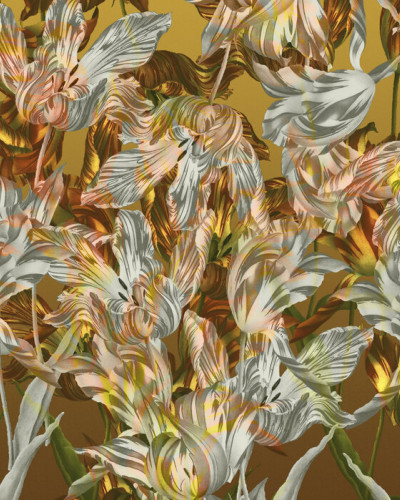 Tapet floral auriu cu trandafiri, Rosey Cheeks, Gold