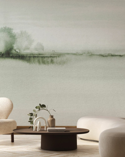 Tapet abstract cu design minimalist, perfect pentru decorul modern. Tonuri de verde și gri în tonuri pale.