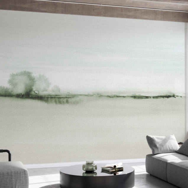 Tapet abstract cu design minimalist, perfect pentru decorul modern. Tonuri de verde și gri în tonuri pale.