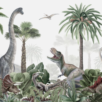 Fototapet cu dinozauri într-o cameră de copii decorată