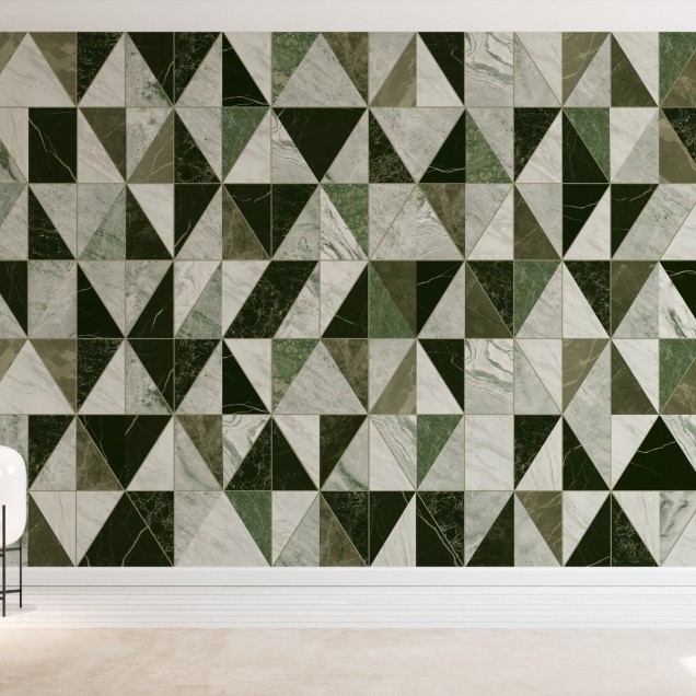Tapet geometric cu design modern din marmura verde si alba