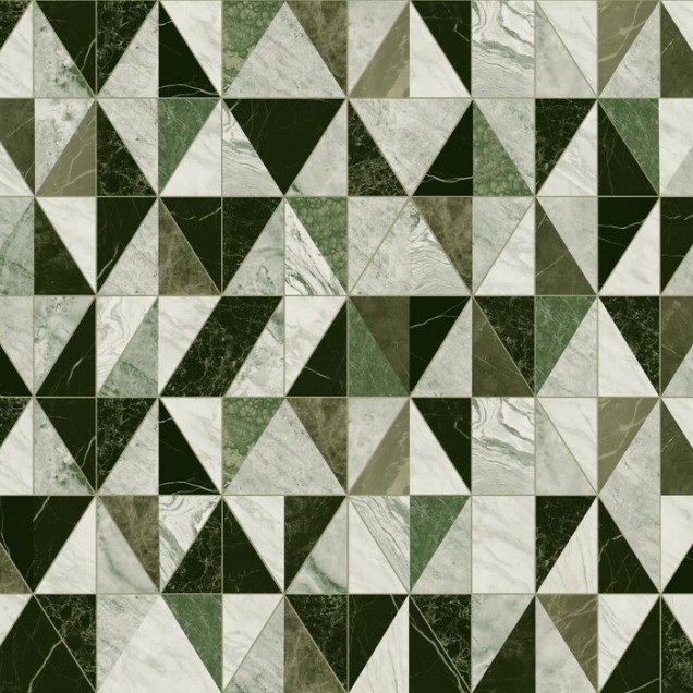 Tapet geometric cu design modern din marmura verde si alba