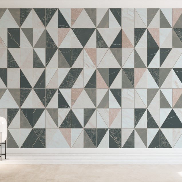 Tapet geometric cu marmură roz și verde
