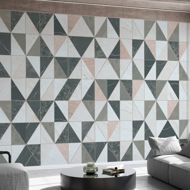 Tapet geometric cu marmură roz și verde