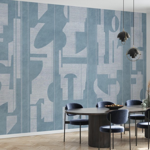 Tapet abstract cu design modern in nuante de albastru.