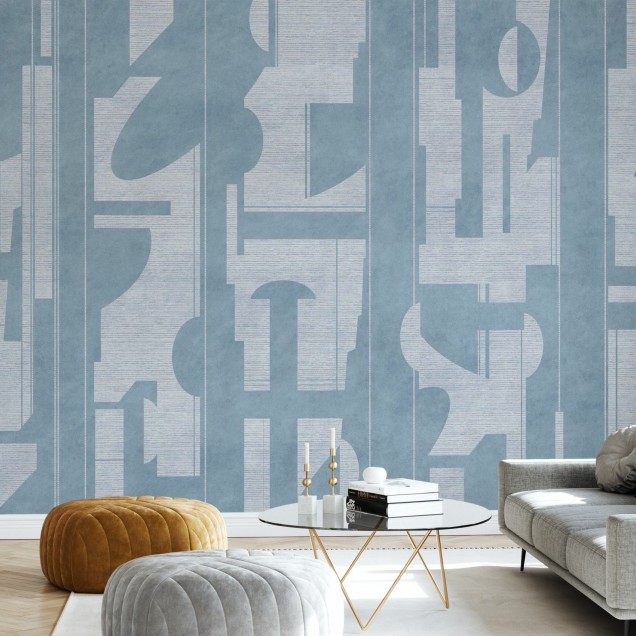 Tapet abstract cu design modern in nuante de albastru.