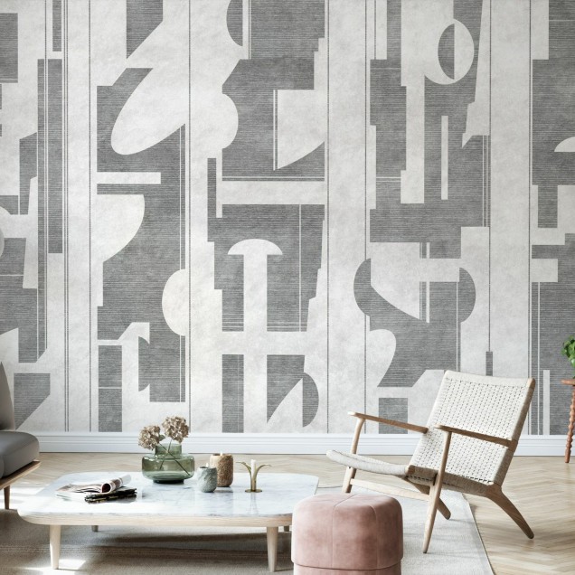 Tapet geometric abstract, Copacabana Beach, Dove Grey