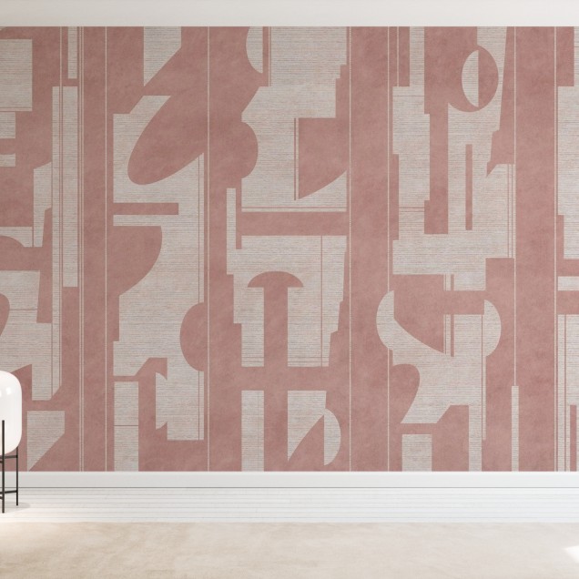Tapet abstract roz pal cu imprimeu minimalist