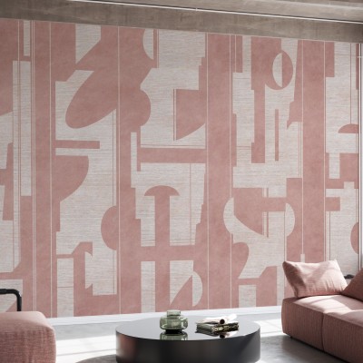 Tapet abstract roz pal cu imprimeu minimalist