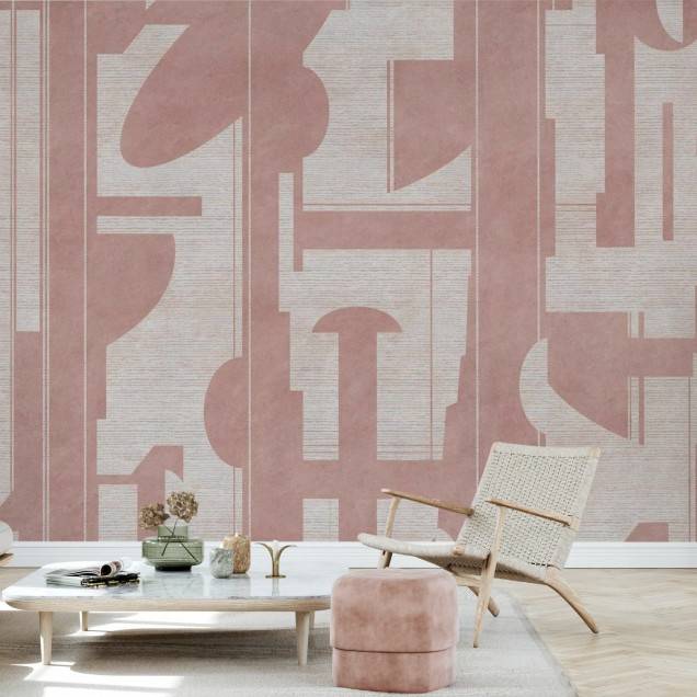 Tapet abstract roz pal cu imprimeu minimalist
