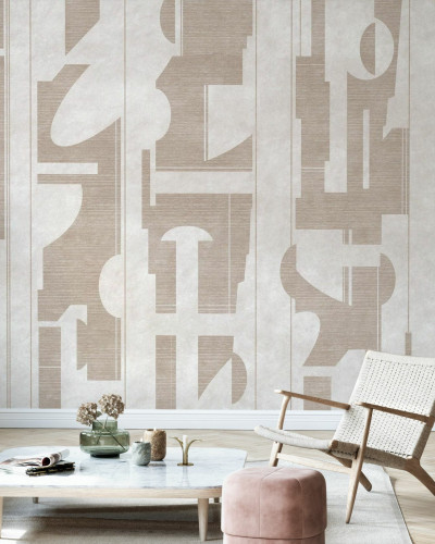 Fototapet bej cu design abstract într-un living modern