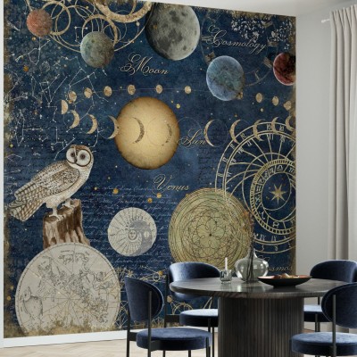 Tapet Cosmology, cu design modern si o bucatarie stilata, ilustreaza stele, planete si constelatii.