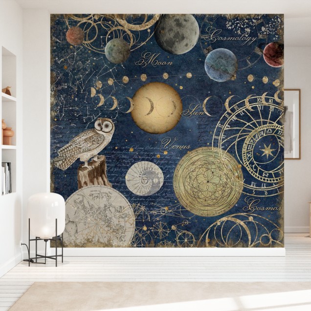 Tapet Cosmology, cu design modern si o bucatarie stilata, ilustreaza stele, planete si constelatii.