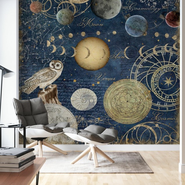 Tapet Cosmology, cu design modern si o bucatarie stilata, ilustreaza stele, planete si constelatii.