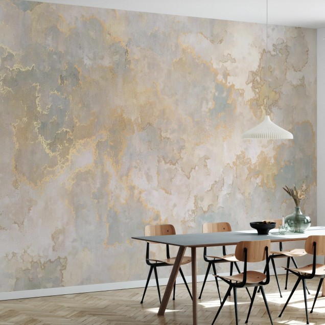 Wallpaper modern cu textură de tencuială, în nuanțe calde de nisip și aur. Sand and Gold Plaster.