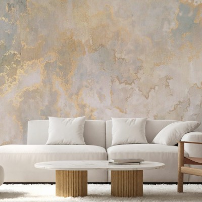 Wallpaper modern cu textură de tencuială, în nuanțe calde de nisip și aur. Sand and Gold Plaster.