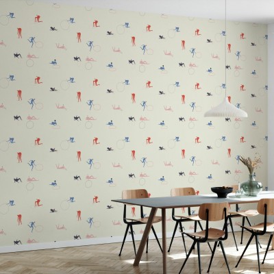 Tapet cu design abstract cu oameni stiliști care se joacă cu cercuri