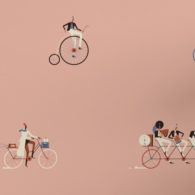 Tapet Ride, Photowall cu design modern, care ilustrează oameni care se bucură de o plimbare cu bicicleta. Tapetul este perfect pentru dormitoare, livinguri sau birouri.