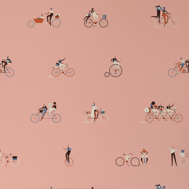 Tapet Ride, Photowall cu design modern, care ilustrează oameni care se bucură de o plimbare cu bicicleta. Tapetul este perfect pentru dormitoare, livinguri sau birouri.
