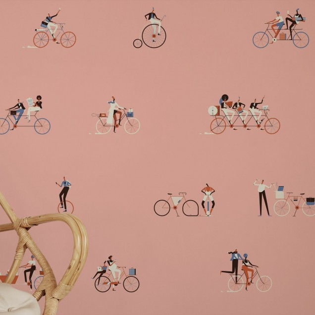 Tapet Ride, Photowall cu design modern, care ilustrează oameni care se bucură de o plimbare cu bicicleta. Tapetul este perfect pentru dormitoare, livinguri sau birouri.